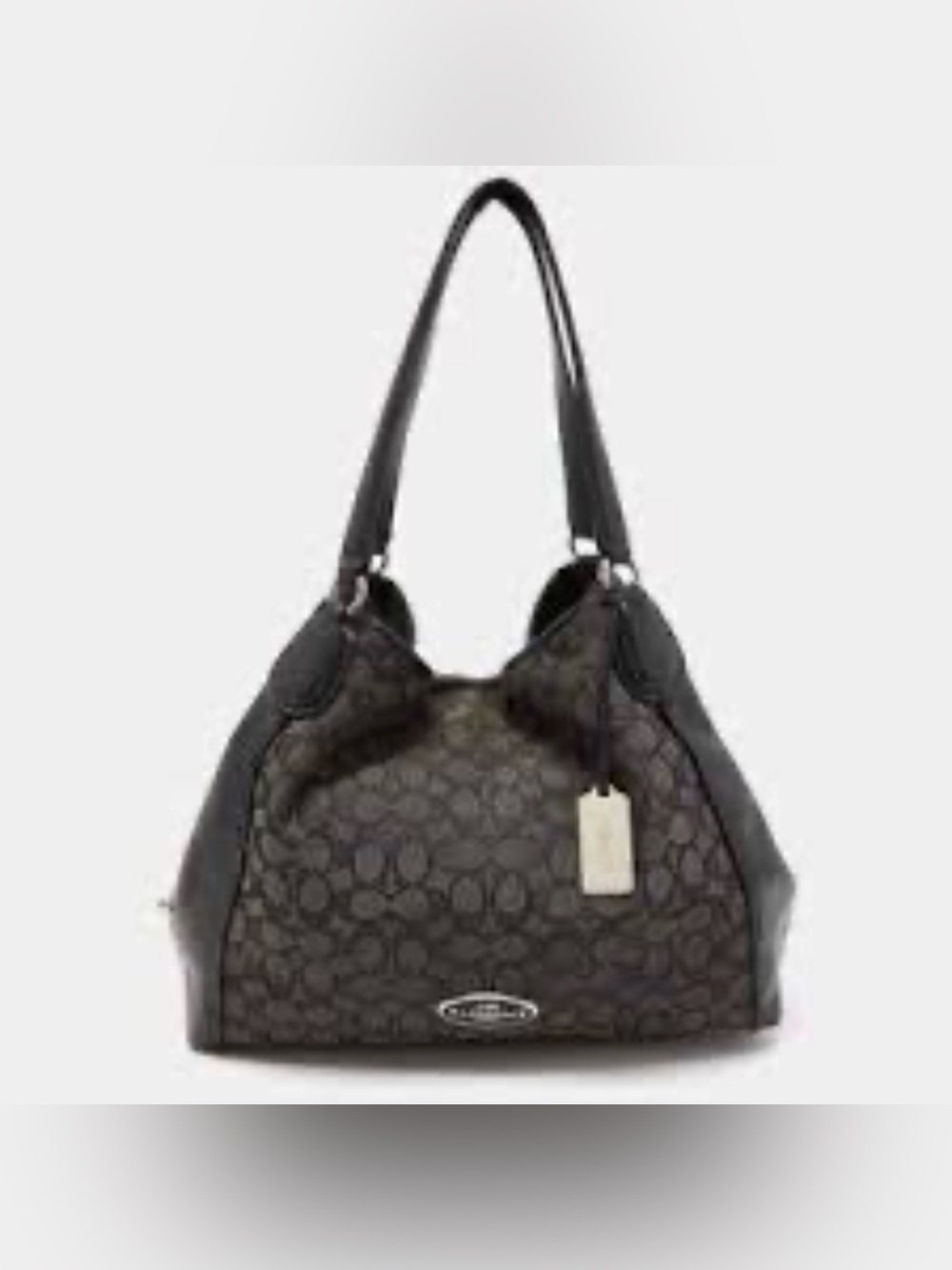 Coach Brown Signature Jacquard Shoulder Bag with Black Trim